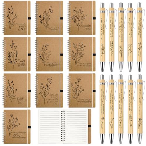 100 Pcs Christmas Bible Verse Spiral Notebook with Bamboo Thanksgiving Christian Pen Aesthetic Religious Notepad Journal Thank You Christian Gift Bulk for Pastor Sunday School Teacher (Classic Style)