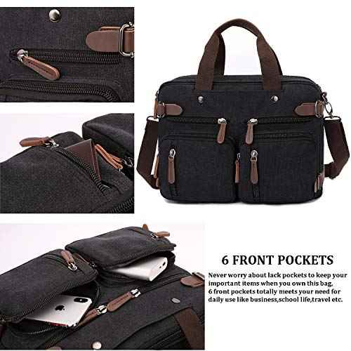 3 in 1 Convertible Laptop Backpack, 17.3 inch Messenger Bag for Men, Multi-Functional Travel Laptop Bag for College Men Women (17.3 Inch, Black)