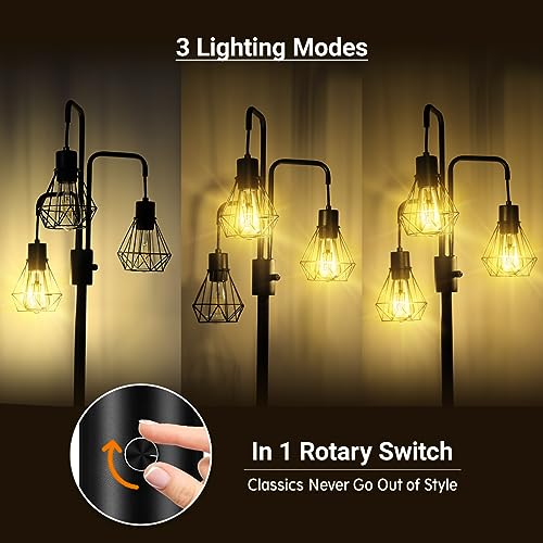 BoostArea Industrial Floor Lamp,Metal Diamond Lampshade,Modern Stand Up Lamp with 3 Light, Bulbs Not Included,Simple Design Floor Lamp for Bedroom, Living Room, Office, Kids Room, Reading