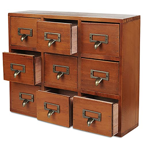 Wooden Desk Drawer Organizer £¬Vintage Apothecary Craft Cabinet Supplies,Home Office &Tea & Dressers Bedroom Organization and Storage,library Catalog Cabinet With 9 Drawers