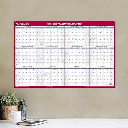 AT-A-GLANCE 2026 Erasable Calendar, Dry Erase Wall Planner, 36" x 24", Large, Yearly, Horizontal/Vertical, Seasons in Bloom (PM200P2826)