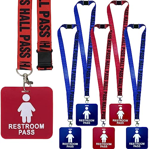 GIFTEXPRESS 6pc Hall Pass Lanyards and School Passes Boys and Girl Bathroom Passes