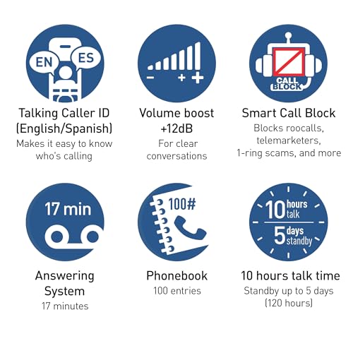 Panasonic Cordless Landline Phone with 3 Handsets, Volume Boost & Emergency Flashlight (Black)