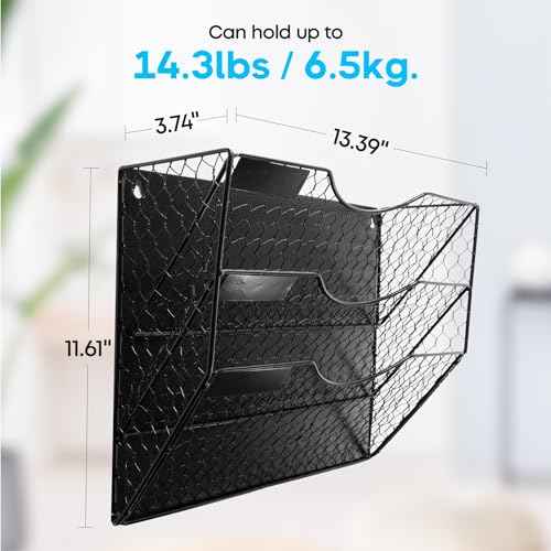 Magnetic File Organizer - 3 Tier Wall Document Storage - For Filling Cabinets, Refrigerators and Work Stations-Complete with 5 Pack of Folders