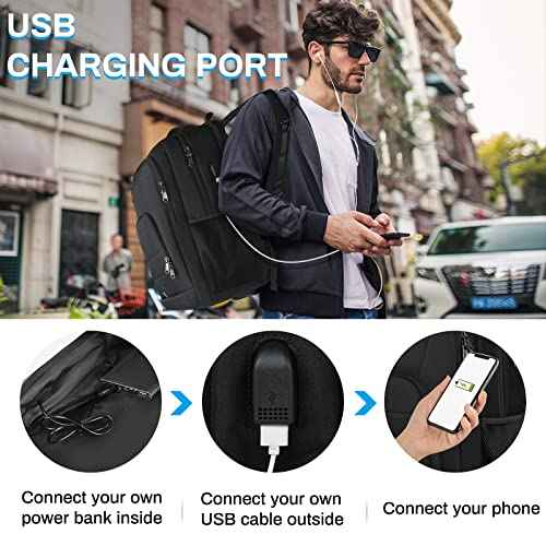 RAINSMORE Laptop Backpack 17 Inch Large Travel Backpack for Men Women Waterproof Computer Work Business College Bookbag TSA Friendly Carry on Backpack with USB Port, Black