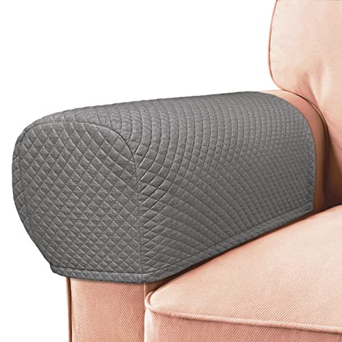 Roytub 2-Pack Grey Stretch Couch Arm Covers 17.5 x 6.3 x 8.2 in, Breathable Quilted Sofa Armrest Protectors