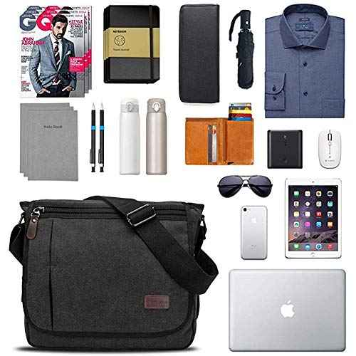 Modoker Messenger Bag for Men, 13 Inches Laptop Satchel Bags, Canvas Shoulder Bag with Bottle Pocket