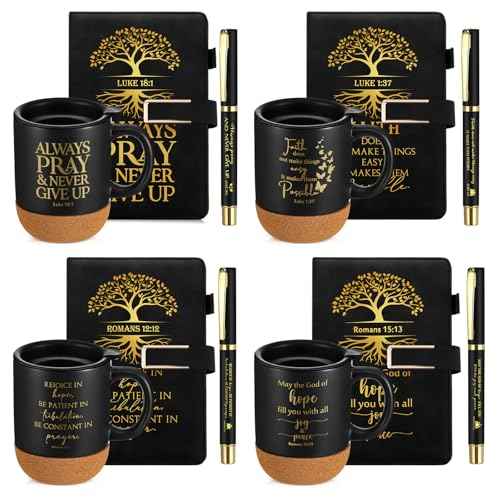 4 Set Pastor Appreciation Gifts for Men Christian 15 oz Bible Verse Ceramic Coffee Mug A5 Journal Ballpoint Pen Christian Religious Gift Set for Church Christmas Supplies (Fashion Style)
