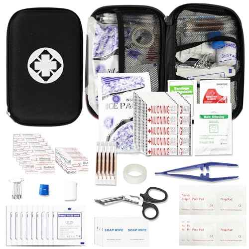 276PCS Small Travel First Aid Kit Supplies for Business, First Aid Emergency Set Backpacking Essentials Items Trauma Survival Kits for Outdoor Adventure, Black AMORNING