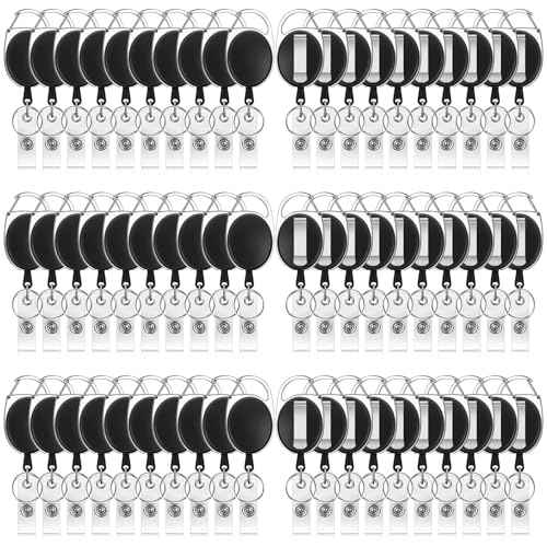60 Pcs Badge Reels Retractable Bulk ID Badge Holders Retractable Lanyards with Carabiner Reel Clip for Keys, Badge Name Card Holder