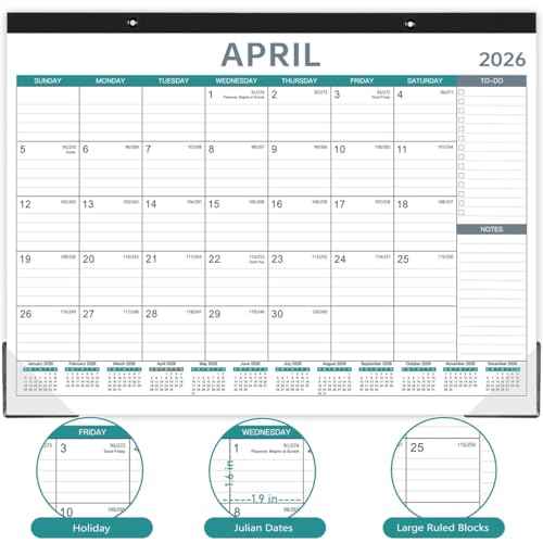 2026 Desk Calendar - Large Desk Calendar 2026, Jan 2026 - Dec 2026, 12 Months Calendar, 17" x 12", Desk Pad, Large Ruled Blocks, To-Do List & Notes, Desk/Wall Calendar for Planning or Organizing