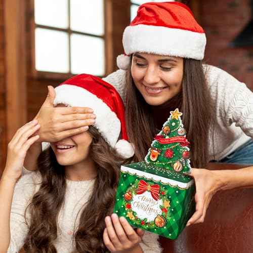 YAOLIGIFT Christmas Money Box for Cash Gift Pull, Surprise Explosion Gift with 60Pcs Transparent Bags for Christmas, DIY Holiday Cash Box for Money Holder for Women Men Girls Boys Mom Dad (Green)
