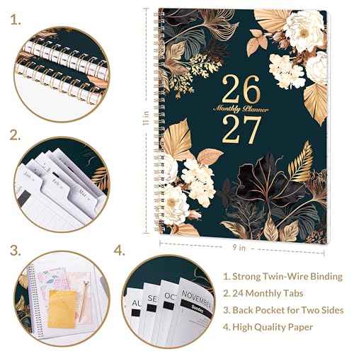 2026-2027 Monthly Planner - Jan 2026 - Dec 2027, 2 Year Monthly Calendar 2026-2027, 9" ¡¿ 11" Calendar Planner, 24 Months, Tabs, Back Pocket, Twin-Wire Binding, Note Pages