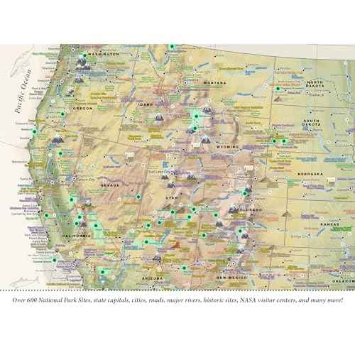 USA Map Poster With National Parks with USA Travel Destinations - Nautilus Edition US Travel Map Wall Posters - National park checklist (36W x 24H inches)