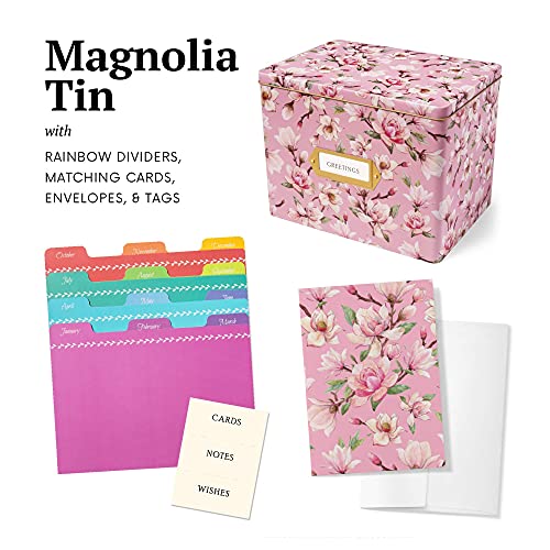 Jot & Mark Greeting Card Organizer Box Set | Decorative Recipe Tin Box, Tab Dividers, Matching Greeting Cards and Envelopes