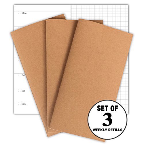 Newestor Weekly Travelers Notebook Inserts - Standard Size Refill Set of 3, 192 Pages