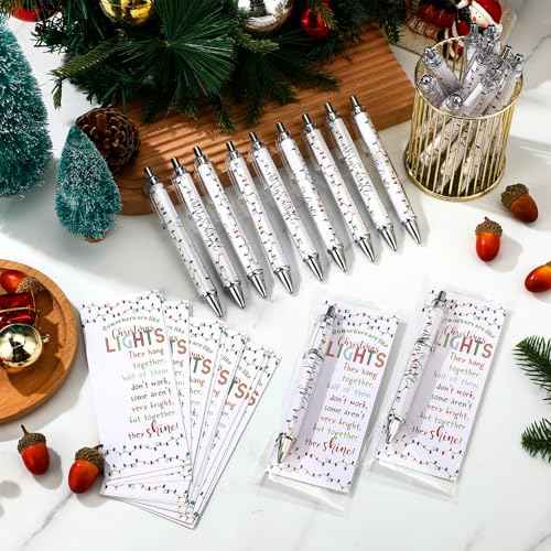 100 Sets Coworker Christmas Gift Bulk Employee Appreciation Ballpoint Pen with Inspirational Coworkers Are Like Christmas Light Cards for Office Staff Team Teacher