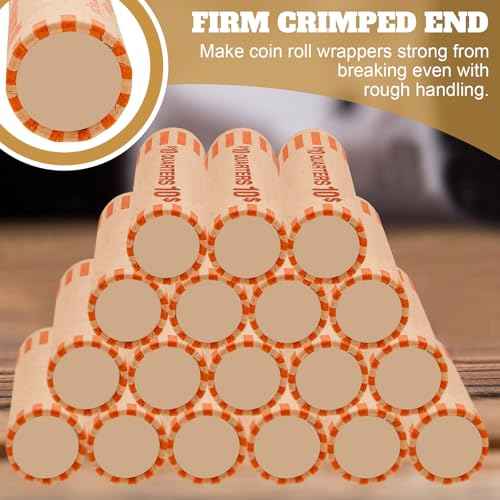 360 Pcs Preformed Coin Wrappers Quarter Rolls Wrappers Bulk Quarter,Pennies,Dimes Coin Rolls for Bank and Office(Orange)