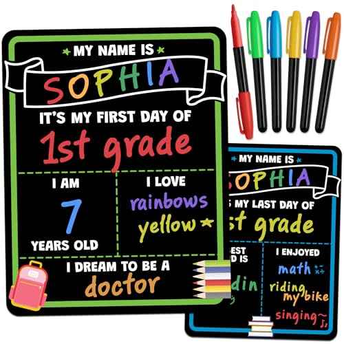 First Day of School Sign Board with Liquid Chalk Markers - 14¡±x11¡± Double-Sided & Reusable - My First and Last Day - Back to School Supplies Board for Kindergarten, Preschool