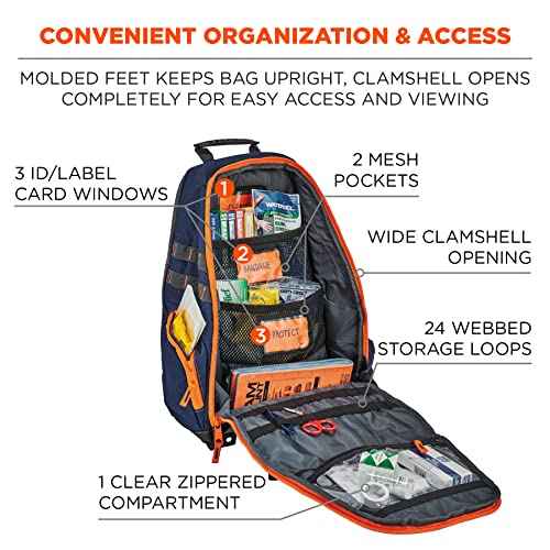 Ergodyne Arsenal 5244 Responder Backpack, with Class A First Aid Kit Supplies Included, Orange