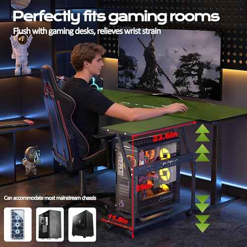 24In Large PC Stand, 5 Levels Height Adjustable Computer Tower Stand with Charging Station, Wheels and Hooks, CPU Holder Cart for Floor, Carpet and Under Desk, Easy Assembly£¨with Power Strips£©