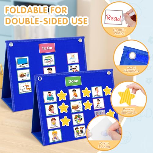 ALSLEA Blue Wider Version Visual Schedule for Kids Autism Daily Routine & Chore Chart with 124 Cards