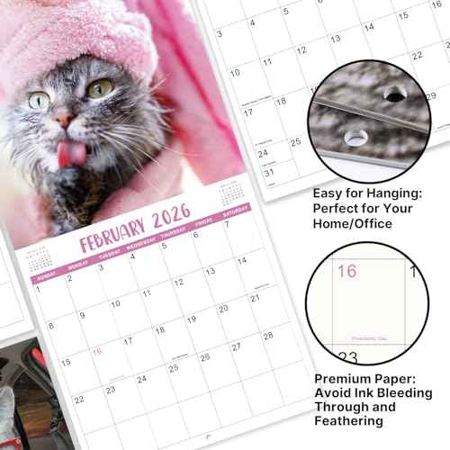 2026 Wall Calendar - 2026 Calendar, Funny Cat Calendar 2026, Jan. 2026 - Dec. 2026, Wall Calendar Gag Gift, Funny Cat Memes Pics, 12'' x 24'' (Open), Unruled Block, Hanging Hole, Holidays