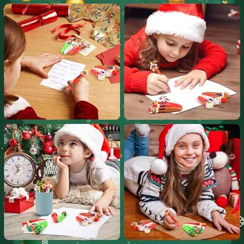 LiYiQ 100 PCS Christmas 4-in-1 Multicolor Pens Bulk for Kids Christmas Stocking Stuffers Christmas Classroom Gifts for Students