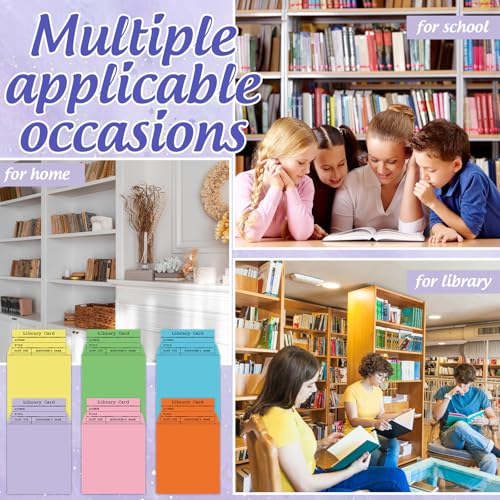FYSUIMU 240 Pcs Library Pocket & Check Out Card Set with 6 Pastel Colors - Includes Envelopes & Due Date Notes