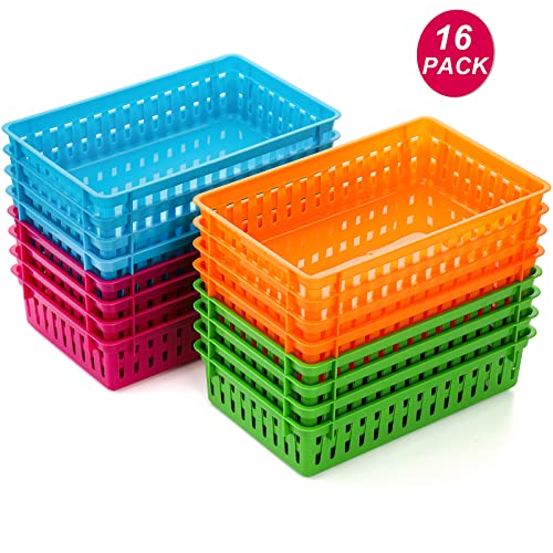 16 Pack Classroom Plastic Storage Baskets, Small Organizer Trays for School & Home