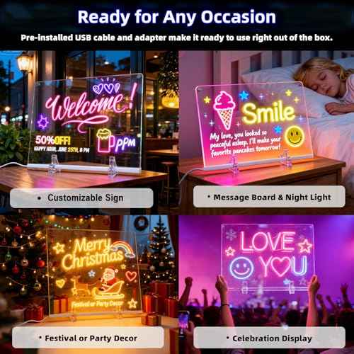 Kristen GlowBoard LED Drawing Board, Light Up Message Board with 7 Colors, 13.7"x10" Acrylic Dry Erase Art Board for Kids and Adults, Chirstmas Gift for Girls