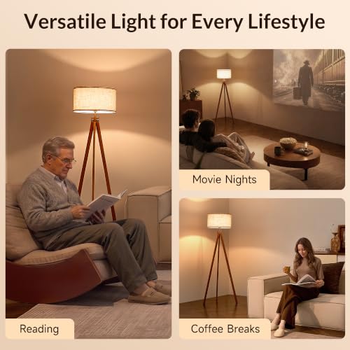 LEPOWER Brown Tripod Floor Lamp - Mid Century Modern Standing Lamp for Living Room