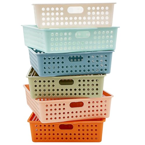Classroom Paper Baskets Set of 6 - Boho Color Plastic Organizer Trays for Teachers & Students