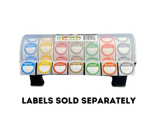 QSRProducts 7-Slot Day of The Week Covered Label Dispenser (for 3/4" & 1" Labels) - Food Sticker Holder for Inventory Management and Meal Prep, Protects Labels Inside