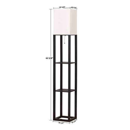 HomeFocus - Floor Lamp with Shelves,Shelf Floor Lamp with LED Bulb,Bookshelf Corner Display Lamp for Living Room,Bedroom and Office,White Linen Shade,Rustic Wood,Black