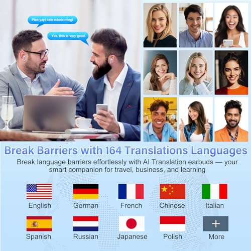 Dbasne AI Translation Earbuds with 164 Languages Bluetooth 5.4 Voice Translator