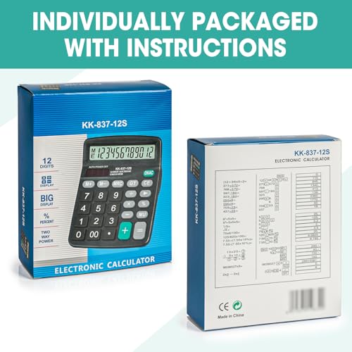 YesBes 5 Pack Solar & Battery Dual Power 12-Digit Desktop Calculators with Large LCD Display