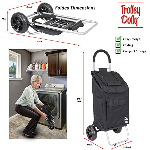 dbest Trolley Dolly Folding Shopping Cart - Black with Removable Bag, 110 lb Capacity