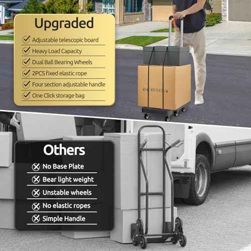 Folding Hand Truck,Foldable Dolly Cart With Wheels,500LB Heavy Duty Luggage Cart,6-wheel convenient Hand Truck,2 fixing ropes & 1 extra big storage bag Suitable for luggage,travel,moving(Black)