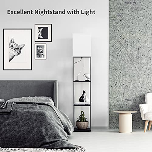 SUNMORY Black Square 4-Tier Shelf Floor Lamp with Shelves, Adjustable Color Temperature