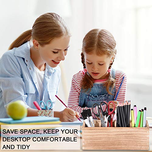 Wooden Pen Pencil Holder for Desk, 4 Compartment Rustic Rectangular Pen Organizer, Wood Desktop Organizer Caddy, Multi Purpose Use for Home School Office Supplies, Stationery