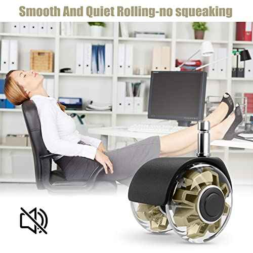 Office Chair Caster Wheels (Set of 5),Heavy-Duty Chair Wheels Support 2200lbs,Mute Rubber Chair Casters for Hardwood Floors and Carpet,2 Inch Universal Fit (Gold)