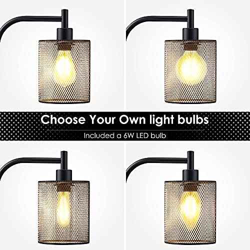 BoostArea Industrial Floor Lamp, Standing Lamp with Hanging Iron Mesh Lamp Shade, 6W LED Bulb, Whole Metal Farmhouse Floor Lamp with Foot Switch, Rustic Floor Lamps for Living Room Bedroom, Black