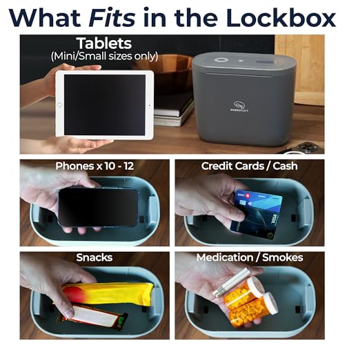 Mindsight Timed Lock Box Plus | Fits Small Tablets (iPad Mini), Phones (10+) & More | Great for Schools & Families | Helps Reduce Screen Time & Build Better Habits | Out of Sight ~ Out of Mind