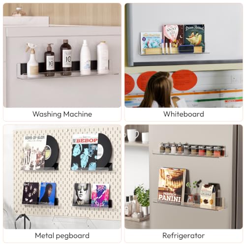 Carmanon Clear 2-Tier Magnetic Acrylic Book Shelf for Whiteboard - Reusable
