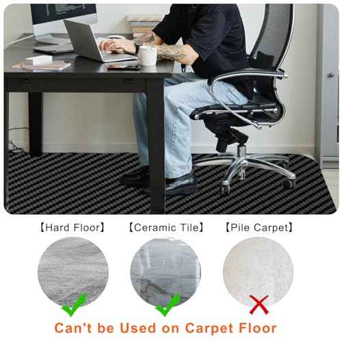 63 x 51 Inches Office Chair Mat for Hardwood Floor - Black Computer Chair Mat Easy Glide Easy Clean Anti-Slip No Curling - Desk Floor Mat Hard Floors for Home/Office