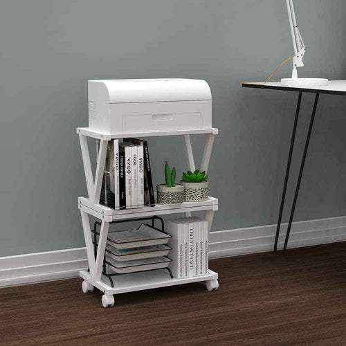 VEDECASA Retro Desktop Printer Stand 2 Double Tiers Wood Printer Shelf Rustic Industrial Farmhouse Wood Storage Book Shelf Organizor for Home Office Stylish Sturdy V Shaped (Dark Grey)