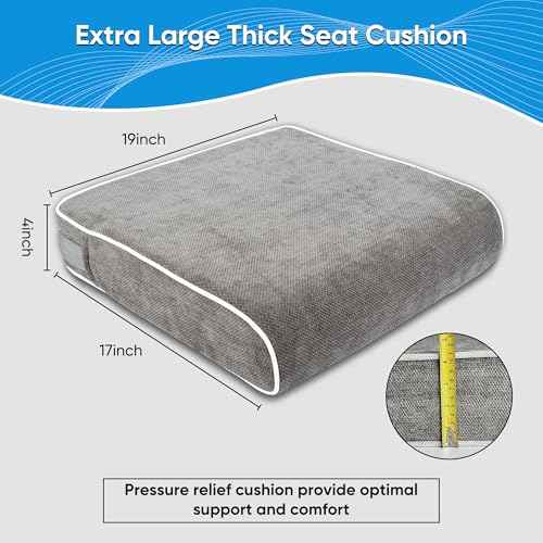 4 Inch Thick XL Orthopedic Memory Foam Seat Cushion - Extra Large Office Chair Cushion for Back Pain, Sciatica & Tailbone Pain Relief, Non-Slip Ergonomic Car, Desk & Wheelchair Cushion