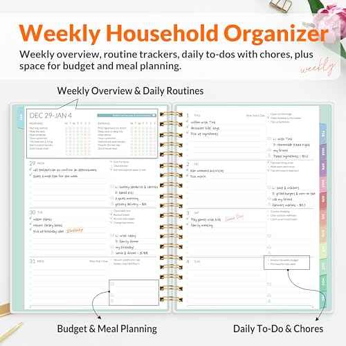 SUNEE Home Planner 2026, Work from Home Planner w/Stickers, JAN 2026 - DEC 2026, Monthly Budget Planner, Checklists for Routines and Goals, Weekly Calendar, Ideal for Gift, Poly Laminated Cover,Floral