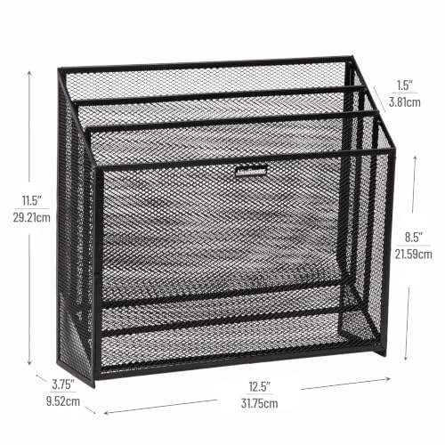 Mind Reader Single 3-Tier Vertical File Storage Organizer, Metal Mesh, Black, 12.5in